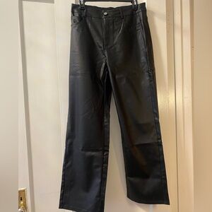 High Waist Straight Leg Faux Leather Pants